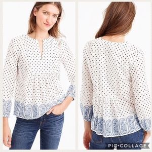 J Crew Tall Popover Top in Polka-Dot Paisley NWT